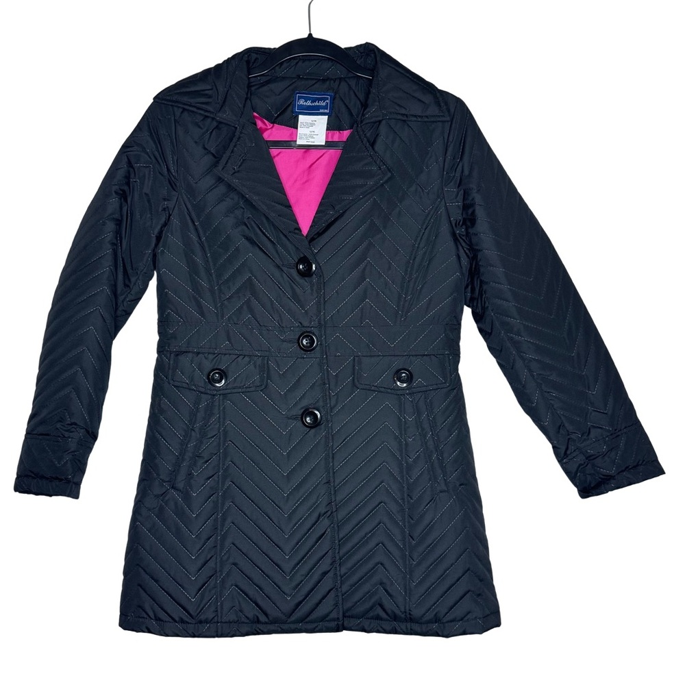 Rothschild Girls Quilted Coat Black Chevron Pattern Size L 14 Winter Jacket